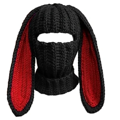 Image of Halloween Balaclava Long Bunny Ears Hat Funny Beanie Rabbit Skullies Ear