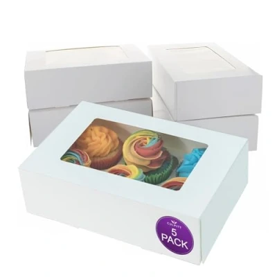 Image of Culpitt 6 Hole Cupcake Box, 5 Pack, White Boxes For Carrying And Displaying Tasty Muffins, Fairy Cakes, Treats