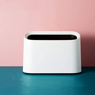 Image of Trash Can Desk Bin, Mini Portable Table Waste Bin Comestic Holder Make Up Pencil Cup, Desktop Dustbin for Home Living Room Kitchen Bedroom Bathroom Office Car Indoor Plastic Dust 1.5L(White)