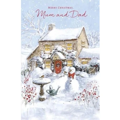 Image of UK Greetings Christmas Card for Mum &amp; Dad Warm Festive House Design