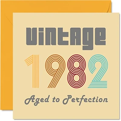 Image of 42nd Birthday Cards for Men Women Vintage 1982 Aged To Perfection 42 Card Funny Her Him, 145mm x Best Friend Greeting Mum Dad Brother Sister Uncle Auntie
