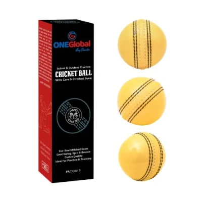 Image of ONEGlobal Incrediball Soft Practice Cricket Ball Outdoor &amp; Indoor Rubber With Core Stitched Seam For Honing Skills Family Fun (3 Yellow)