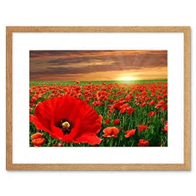Image of Wee Blue Coo Photo Landscape Poppy Field Sun Rise Red Flower Beautiful Framed Wall Art Print
