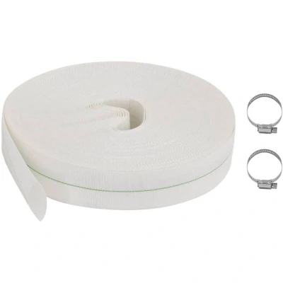 Image of vidaXL Flat Hose 25m 1&quot; PE Reinforced Pump Discharge Water Pipe/Irrigation Tubing with Spiral Plies, White Lay Coil Clamps