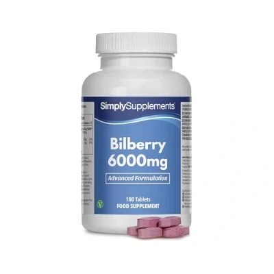 Image of Bilberry Extract Tablets Potent 6000mg Formulation 180 = Up to 3 Month Supply Vegan &amp; Vegetarian Friendly Added Vitamin B2 Support Healthy Sight Vision Manufactured in The UK