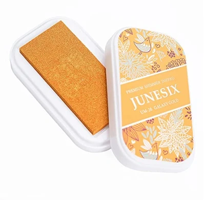Image of Metallic Pigment Ink Pad, Washable Finger Pads, Shimmer Scrapbook Craft Pads for Rubber Stamps, Card Making, Paper Wood Fabric, 3.7 x 2.1 (Gold)