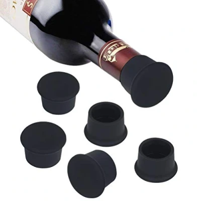 Image of Vicloon Bottle Stopper, 6Pcs Wine Caps Reusable Silicone Stopper Cap, Keep Flesh for Beer Champagne Alcohol Sparkling Wine(Black)