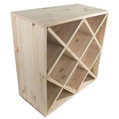 Image of Square Wooden Wine Rack 24 Bottle Capacity Shape B 52 x 25 cm Freestanding Tabletop Display Cellar Storage Holder Cube Stand Natural Unpainted &amp; Untreated Plain Pine
