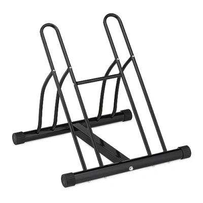 Image of Relaxdays Floor Bike Rack, for 2 Bicycles, Wheel Width up to 60 mm, 57 x 60.5 55 cm, Indoor Metal Parking Stand, Black, Steel