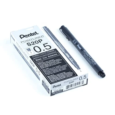 Image of Pentel Arts Pointliner, 0.5mm Tip, Black Pigment ink, Pack of 12 pens