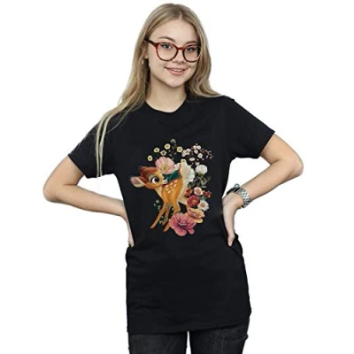 Image of Disney Women&#039;s Bambi Meadow Boyfriend Fit T Shirt Black Large