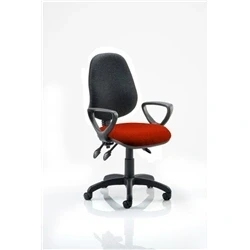 Image of Eclipse Plus III Lever Task Operator Chair Black Back Bespoke Seat with Loop Arms In Tabasco Orange