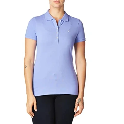 Image of Nautica Women&#039;s 5 Button Short Sleeve Breathable 100% Cotton Polo Shirt, Deep Peri, S