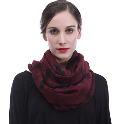 Image of Cat Animal Print Women&#039;s Infinity Scarf Snood Lightweight (Dark red)