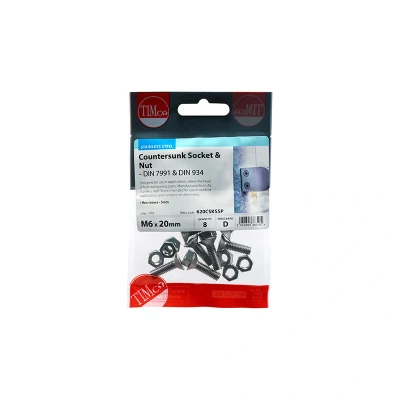 Image of 7x TIMCO Socket Screws &amp; Hex Nuts Countersunk Stainless Steel 620CSKSSP Pack of 8