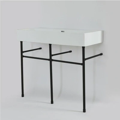 Image of Milano Elswick White Ceramic 1 Tap Hole Bathroom Basin Sink Black Washstand 1000mm x 420mm