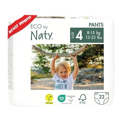 Image of Eco by Naty Nappy Pants Hypoallergenic and Chemical Free Pull Ups, Highly Absorbent Friendly Training Nappies for Boys Girls (Size 4 22 Count)