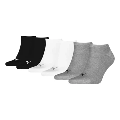 Image of PUMA 261080001 UK 2.5 5 Unisex Sneaker Socks (3 Pair Pack) Grey/White/Black