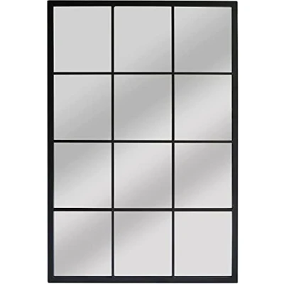 Image of Biznest Large Rectangle Shape Window Mirror Durable Metal Frame Wall Mounted Style Home 90x60cm (BLACK)
