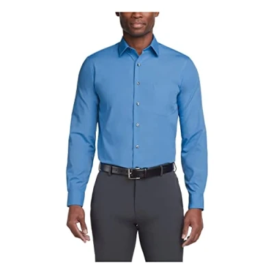 Image of Van Heusen Men&#039;s Dress Shirt Regular Fit Poplin Solid, Pacifico, 17&quot; Neck 34&quot; 35&quot; Sleeve