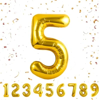 Image of Number 5 Balloons 5,Gold Balloon 40 Inch Giant Helium Foil for Boys Girls Party Decor Birthday Anniversary Graduation Decorations Supplies