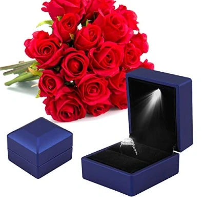 Image of YUYTE Engagement Ring Box with Light, LED Lighted up Storage Holder Display Case for Coin, Earring, Jewelry Proposal, Wedding, Gift (Blue)