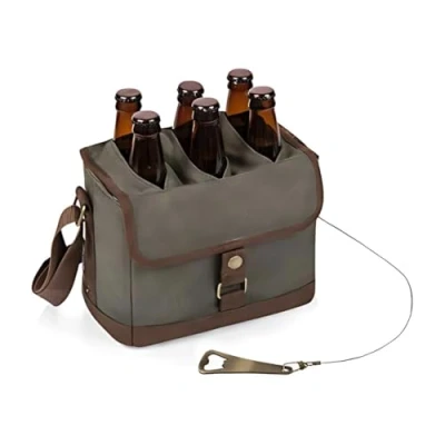 Image of Legacy a Picnic Time Brand Caddy, Tote with Opener, 6 Pack Cooler, Gifts for Beer Lovers, (Khaki Green Brown Accents)