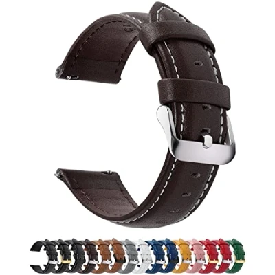 Image of Fullmosa Watch Strap, Genuine Leather Straps with Stainless Metal Clasp, Quick Release Replacement Bands, 14mm 16mm 18mm 19mm 20mm 22mm 24mm, Dark Brown