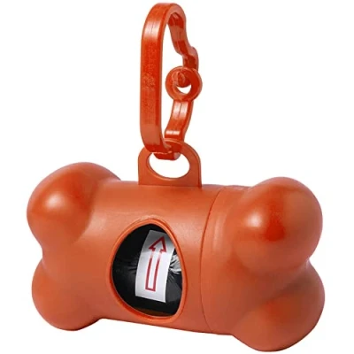 Image of eBuyGB Bone Shaped Pet Waste Bag Holder Dispenser, Dog Poo Pickup Bags with Lead Leash Clip, Poop Trash Carrier Carabiner Fastener (Orange)