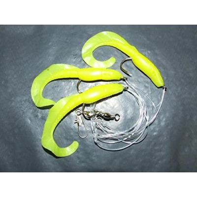 Image of FFT SUPER CATCH YELLOW GRUB RIG LURE 3 x 4/0 HOOK BOAT WRECK BASS COD SEA FISHING