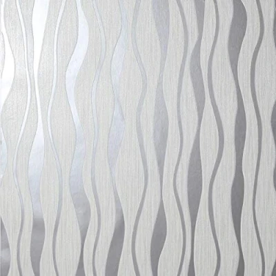 Image of Arthouse Metallic Wave White/Silver Wallpaper Elegant &amp; Glitter Design Modern Vertical Pattern for Feature Walls Easy Paste The Paper Application 1005 x 53 cm