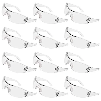 Image of Kurtzy 12 Pack of Wrap Around Safety Glasses with Clear Lenses and Rubber Nose Grips for a Safe, Secure Fit Personal Protective Equipment Scratch Resistant Eyewear PPE Goggles