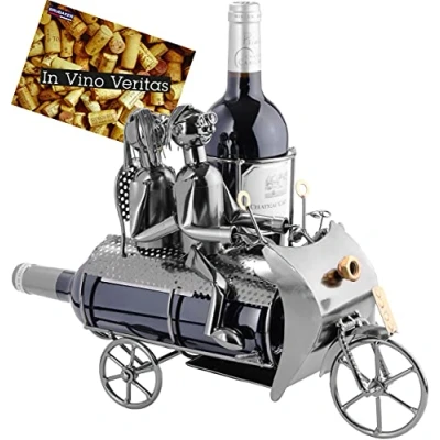 Image of BRUBAKER Wine Bottle Holder Rack, Modern Style, Tabletop Mount, Silver, 2 Capacity