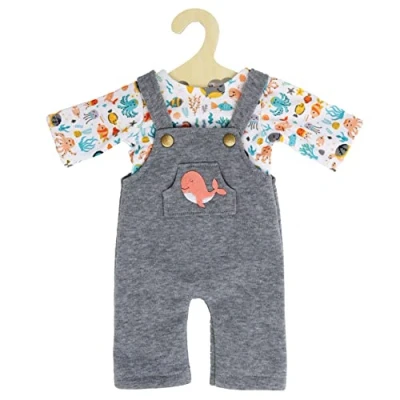 Image of Heless 2215 Clothes in Whale Bobby Design, 2 Piece Set with Dungarees and T Shirt for Dolls Cuddly Toys, Size, Multicoloured, 35 45 cm