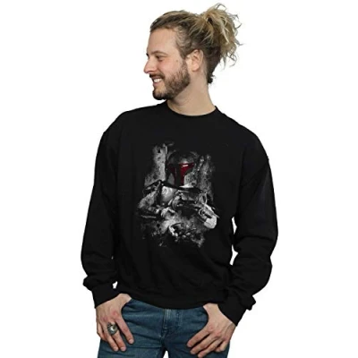Image of Star Wars Men&#039;s Boba Fett Distressed Sweatshirt Black Large