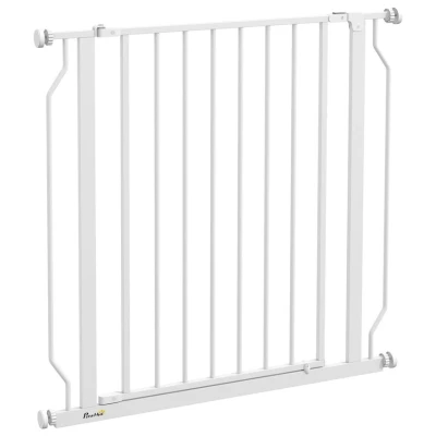 Image of PawHut Dog Gate Wide Stair w/Door Pressure Fit Pets Barrier for Doorway, Hallway, 76H x 75 85W cm White