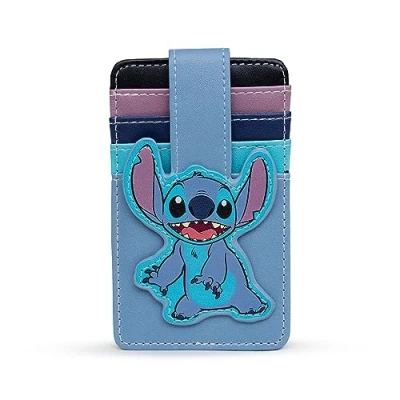 Image of Buckle Down Disney Wallet, Character Wallet ID Card Holder, Lilo and Stitch Pose Blues, Vegan Leather, Blue, 3.0&quot; x 5.0&quot;, Casual