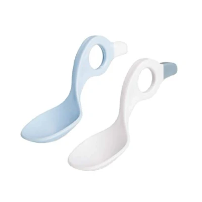 Image of ICan Spoon, Set of 2 Baby Spoons, Children&#039;s Spoons Learning to Eat Cutlery for LED Weaning and Additional Food Introduction (White/Light Blue)