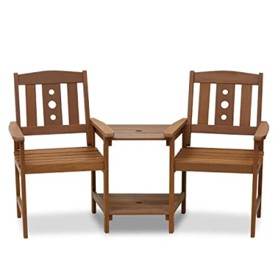 Image of Furinno Outdoor Hardwood Jack &amp; Jill Chair Set, Wood, Natural, 162.1 (W) x 91.4 (H) 72.9 (D) cm