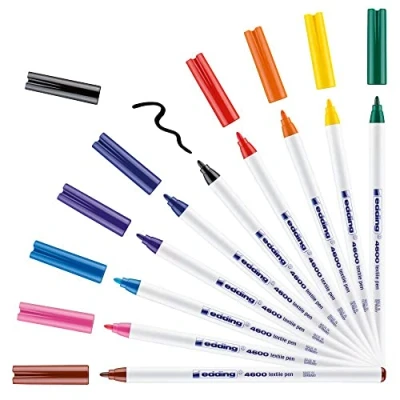 Image of Edding 4600 Textile Marker Pens 1mm Round Nib Basic Colours Wallet of 10