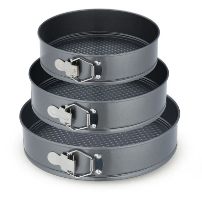 Image of Relaxdays Set of 3 Springform Pans, Round Baking Forms, Ø 24, 26, 28 cm, Stainless Steel, Non Stick Coating, Anthracite