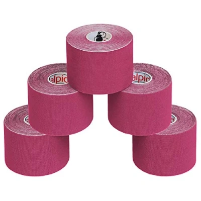 Image of ALPIDEX 5 Rolls Kinesiology Tape Many Colors m x cm Application Examples E Book Skin Friendly Muscle Support Elastic Strapping Tape, Colour:Pink
