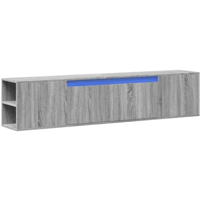 Image of vidaXL TV Wall Cabinet with LED Lights Floating Unit Grey Sonoma, Engineered Wood Living Room/Bedroom Storage 180 x 31 39.5 cm
