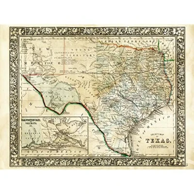 Image of Mitchell 1860 Map Texas County USA State Art Print Canvas Premium Wall Decor Poster Mural