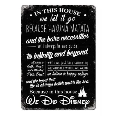 Image of This House we do Disney V2 Black Metal Wall Sign Plaque Art Inspirational D2B