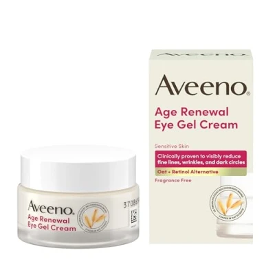 Image of AVEENO Face Age Renewal Eye Gel Cream (1 x 15ml), Oat + Retinol Alternative, Gentle on Sensitive Skin, Visibly Reduces Fine Lines, Wrinkles, and Dark Circles, Fragrance Free