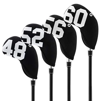 Image of Big Number Neoprene Golf Wedge Covers Set 4pcs Iron 48 52 56 60 Degrees Club Head Headcover for Men Golfers (Black with White#)