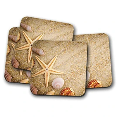 Image of 4 Set Seaside Coaster Sand Shells Starfish Beach Holiday #8535