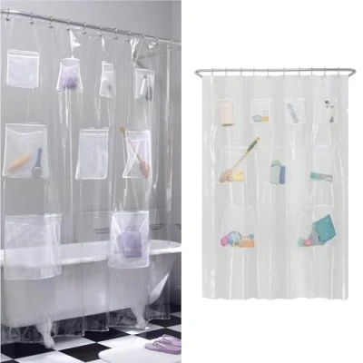 Image of Zenna Home PEVA Shower Curtain and Bath Organizer with 9 Storage Pockets, Ethylene Vinyl Acetate, 70&quot; W x 72&quot; L (Pack of 1)