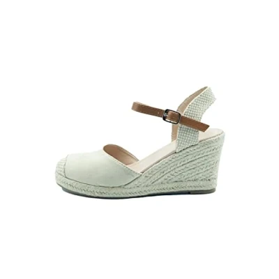 Image of Fashion Thirsty Womens Platform Sandals Ladies Summer Wedge Espadrilles Buckle Ankle Strap Closed Toe Flatforms Comfy Mid Heel Casual Holiday Shoes